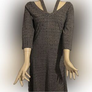 VENUS Charcoal Textured V-Neck Dress